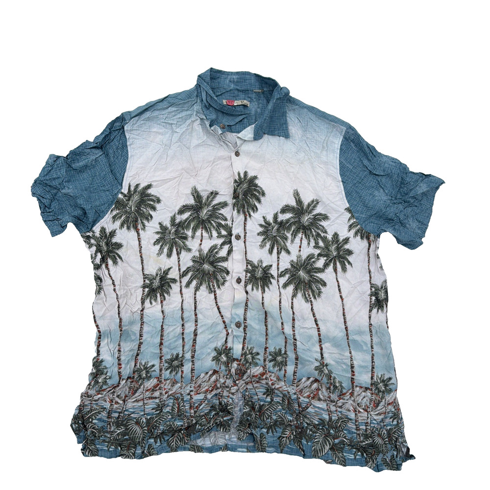 BATIK BAY Hawaiian Shirt Black Palms Men's XL - Stained Used Condition